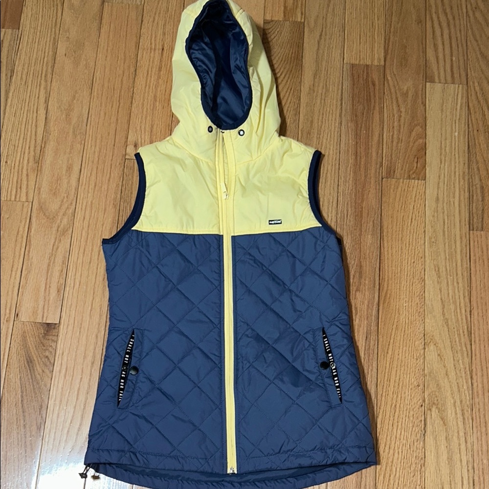 flag nor fail Yellow and Navy Quilted Hooded Vest - Sleeveless Zip Front